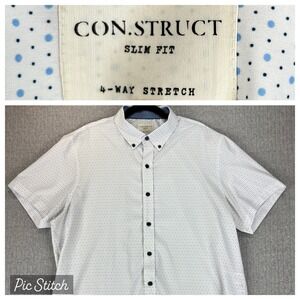 Construct Slim Fit GEOMETRIC polkadot dress Shirt Men XL Short Sleeve button up